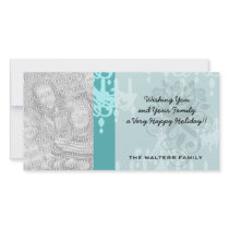 blue chadelier damask on aqua blue photo greeting card