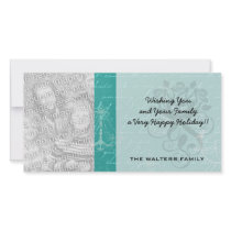 blue chandelier and vintage writing personalized photo card
