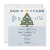 Blue Christmas Baby Shower Invitations