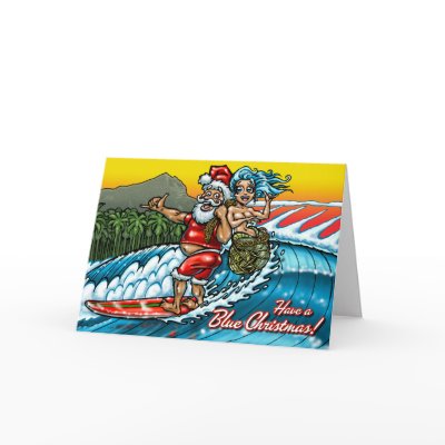 Blue Christmas Hawaiian Surf Greeting Card by DriveIndustries