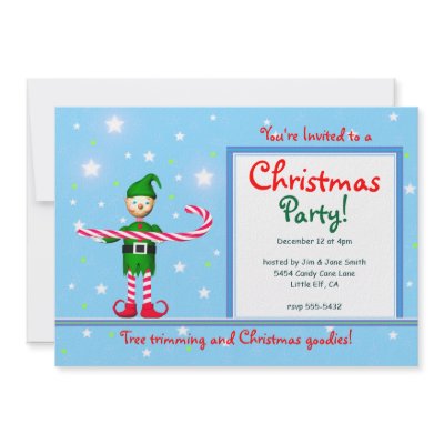 Blue Christmas Party Candy Cane Elf Invitation by xfinity7