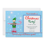 Blue Christmas Party Candy Cane Elf invitations