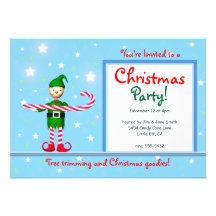 Blue Christmas Party Candy Cane Elf Invitation