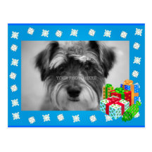 Blue Christmas Snow Photo Frame Post Card