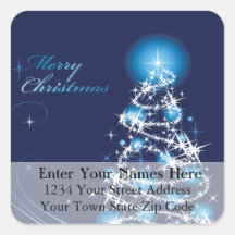 Blue Christmas Tree Address Label Square Sticker