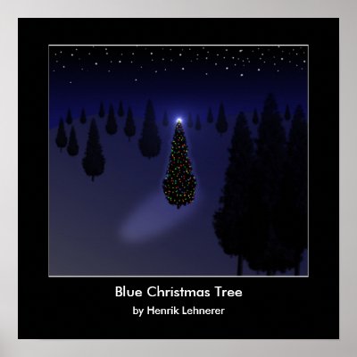 Blue Christmas Tree Print by hlehnerer