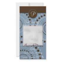 Blue Circle Pattern Baby Announcement Photo Cards