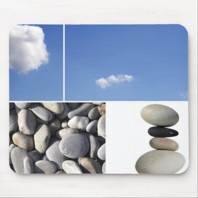 Blue cloudy sky and pebbles mousemats by affreeisenlohr