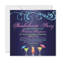 Blue Cocktail Time Bachelorette Party Invitation