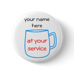 Blue coffee cup name tag buttons