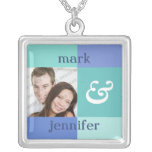Blue Colour Block Personalised Photo Necklace