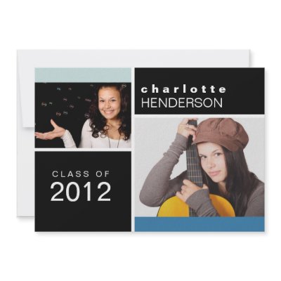 Blue colour block photo graduation announcement by FidesDesign