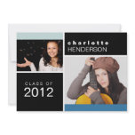 Blue colour block photo graduation announcement invitations