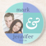 Blue Colour Block Wedding Keepsake Coaster