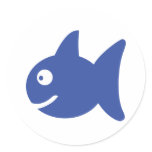 blue comic fish round sticker