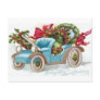 Blue Convertible with Holly Wreaths and Red Bows Post Card