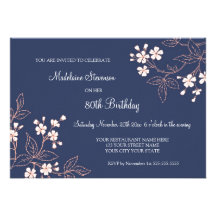 Blue Coral Floral 80th Birthday Party Invitations