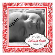 Blue Country Paisley Photo Birth and Baby Shower Personalised Invites
