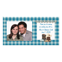 Blue Country Western Thank You Photo Cards