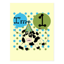 Blue Cow 1st Birthday Tshirts and Gifts Post Card