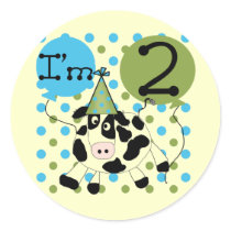 Blue Cow 2nd Birthday Tshirts and Gifts Round Sticker