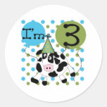 Blue Cow 3rd Birthday Round Sticker