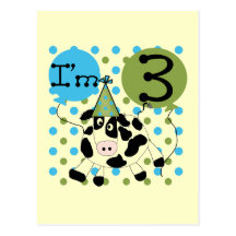 Blue Cow 3rd Birthday Tshirts and Gifts Postcard