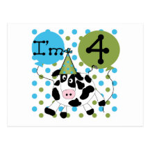 Blue Cow 4th Birthday Tshirts and Gifts Post Cards