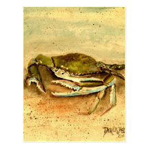 blue crab acrylic painting sea marine life post card