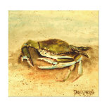 blue crab acrylic painting square tan brown gallery wrapped canvas