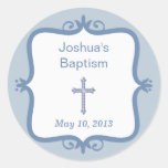 Blue Cross Baptism Round Sticker