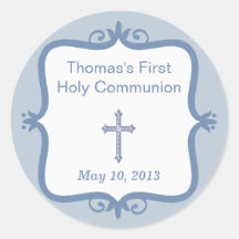 Blue Cross Communion Round Sticker