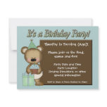 Blue Cupcake Bear Birthday Party Invitations