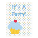 Blue Cupcake Party Postcard Invitation