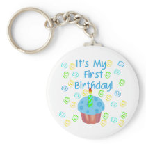 Blue Cupcake with Candle First Birthday Keychains