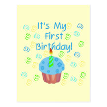 Blue Cupcake with Candle First Birthday Post Cards