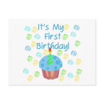 Blue Cupcake with Candle First Birthday Postcard