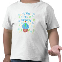 Blue Cupcake with Candle First Birthday Shirts