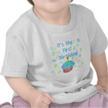 Blue Cupcake with Candle First Birthday T Shirts