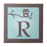 Blue Cute Owl Monogram Trivet Tile