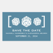 Blue D20 Dice Gamer Save the Date Stickers