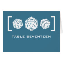 Blue D20 Dice Gamer Table Number Card