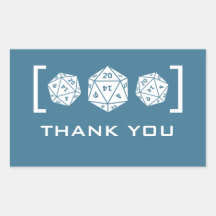 Blue D20 Dice Gamer Thank You Stickers
