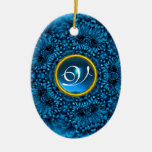 BLUE DAHLIA SAPPHIRE MONOGRAM CHRISTMAS ORNAMENT