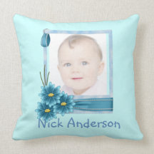 Blue Daisy Baby Boy Photo Personalised Pillow