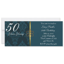 Blue Damask Birthday Invitation