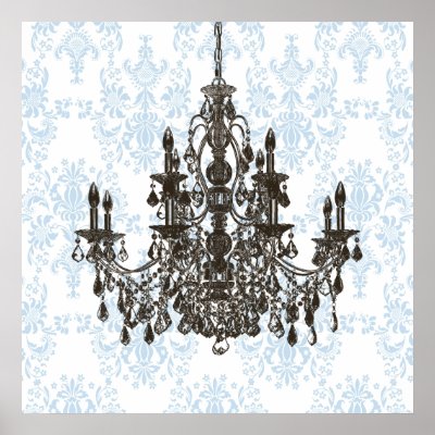 Blue Damask Chandelier Wall Art Print by CorporateCentral