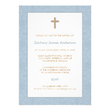 Blue Damask & Cross Baptism Invitations