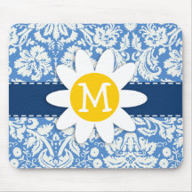 Blue Damask; Daisy Mousepads
