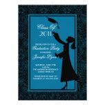 Blue Damask Graduation Invitation Silhouette Grad